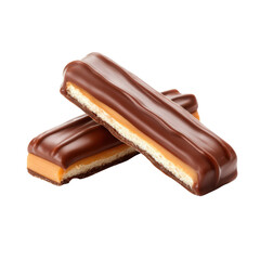 Delicious chocolate bars with caramel filling on a clean surface ready to be enjoyed