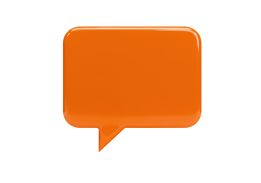 Orange speech bubble PNG isolated on transparent background, communication and message icon for social media and web design