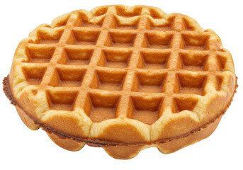 Golden brown waffle isolated on transparent background, delicious breakfast food for dessert and sweet treat concepts