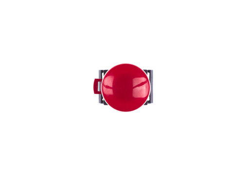 Red panic button isolated on white background