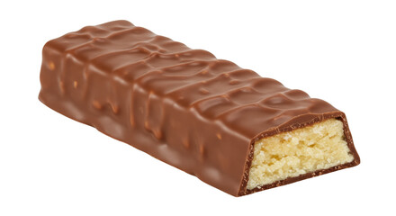 Chocolate candy bar with nougat filling isolated on white, sweet dessert treat for snack or indulgence, no background