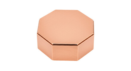 Elegant copper octagon box isolated on white, geometric container for jewelry or small gifts, minimalist design