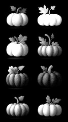 assortment of pumpkins arranged in various shapes and sizes on a background
