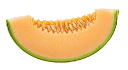 Cantaloupe slice isolated on transparent background, fresh orange melon with seeds for healthy eating and summer fruit concepts