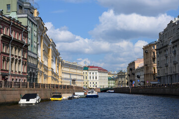 Historical buildings of the 18th and 19th centuries on the Fontanka River embankment in St. Petersburg