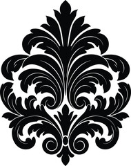 Black ornamental floral design, vintage baroque decoration, elegant damask vector, decorative pattern, luxury motif, classic retro artwork, ornamental abstract illustration