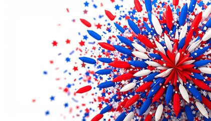 Festive Red White and Blue Confetti Explosion with Star Shapes.