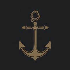 Golden anchor design on a black background symbolizing strength and stability in maritime culture - Low Contrast