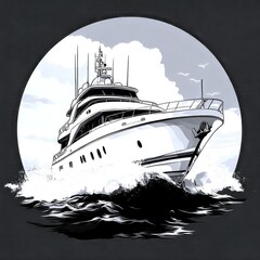 Luxury yacht sails through waters under a beautiful sunset sky