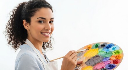 Artist holding a palette and brush smiling woman female