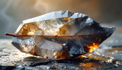 Crystal leaf on dark surface