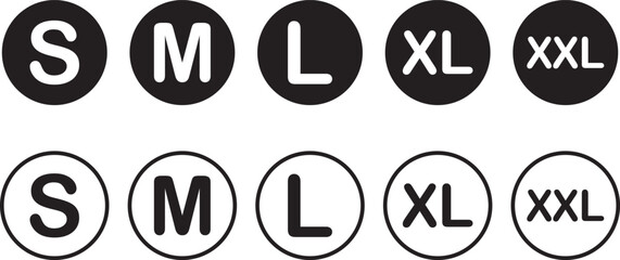 Size Icons Set. Clothing size and fit glyph symbol
