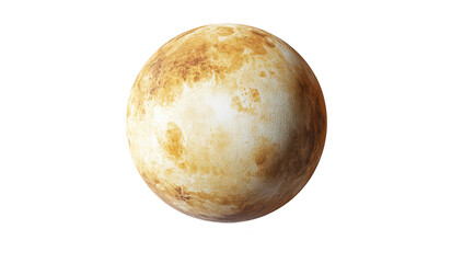 Fototapeta premium A realistic 3D rendering of the planet Venus. its textured surface with a mix of yellow and brown hues. set against a plain white background. ideal for educational or scientific use