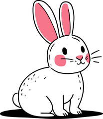 Obraz premium Cute white bunny with pink ears and cheeks illustration on transparent background. Animal character for Easter holiday design.
