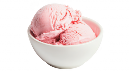 A close-up view of a bowl filled with two scoops of delicious pink ice cream. its creamy texture and color. perfect for dessert menus or food blogs