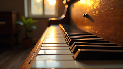 Vintage grand piano keys &mdash; macro close-up of hammers and ivory