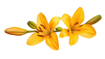 Obraz premium A arrangement of yellow lilies with buds. their natural beauty. set against a clean white background. perfect for floral-themed designs or nature-related content
