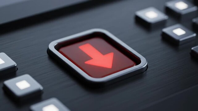 Red Downward Arrow Button on Interface - A close-up shot reveals a red downward arrow button, set within an industrial-style digital interface.