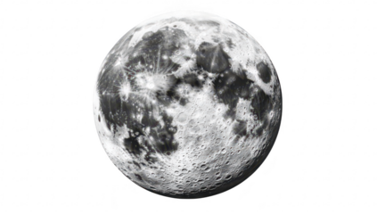 A detailed close-up of the moons surface its craters and texture. set against a stark white background. ideal for educational materials or astronomical illustrations