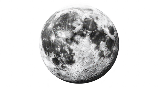 A detailed close-up of the moons surface its craters and texture. set against a stark white background. ideal for educational materials or astronomical illustrations