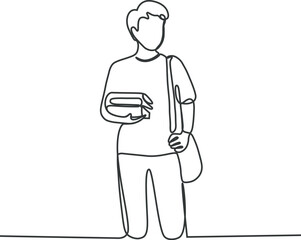 Young man read a book one line drawing, people reading and study