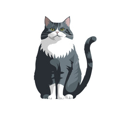 Chubby cartoon cat standing with a happy expression, showcasing its playful personality in a fun and whimsical style