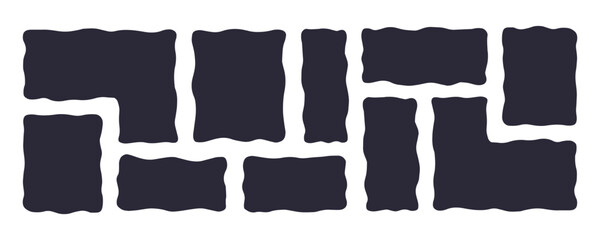 Organic Liquid Rectangle Frame Shapes Set. Hand Drawn Abstract Vector Fluid Square Blobs. Wavy Irregular Flat Text Box Spots Collection. Curvy Random Bento Style Childish Colorful Banners. Isolated