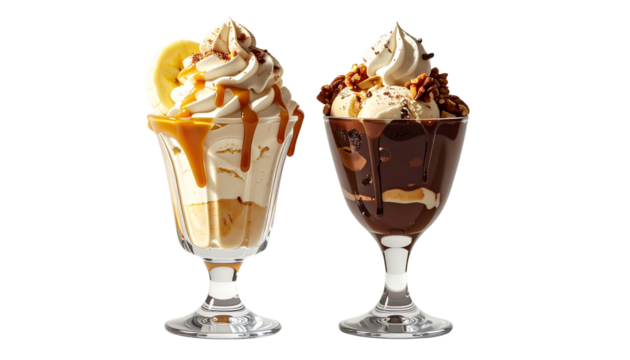 Colorful Ice Cream Sundae Variations Collection isolated on transparent background