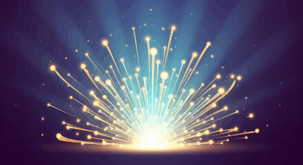 Abstract glowing light burst with lines and dots for technology or science themes
