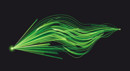 Dynamic green energy trails on a dark background for innovative technology visuals