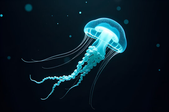 Hyper-realistic Atolla wyvillei jellyfish glowing in the deep ocean