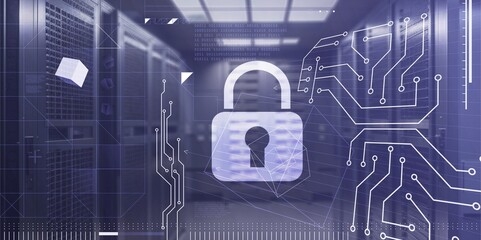 A glowing abstract digital lock and binary code