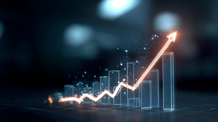 Startup business trend growth concept, improve development chart of company. Graph upward arrow grow up. Plan best sale performance return on investment stock, opportunity success challenge strategy