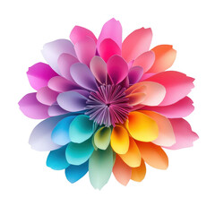 Fototapeta premium A and colorful paper flower made from layered petals in various shades of pink. purple. and blue. set against a clean white background. ideal for decorative use or artistic projects