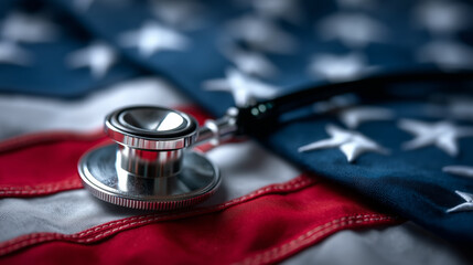 Stethoscope on american flag representing healthcare in the united states