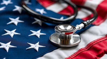 Stethoscope on american flag representing healthcare in the united states