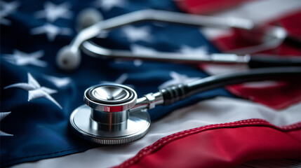 Stethoscope on american flag representing healthcare in the united states