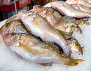 Fresh fish on ice at a market
