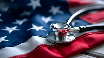 Stethoscope on american flag representing healthcare in the united states