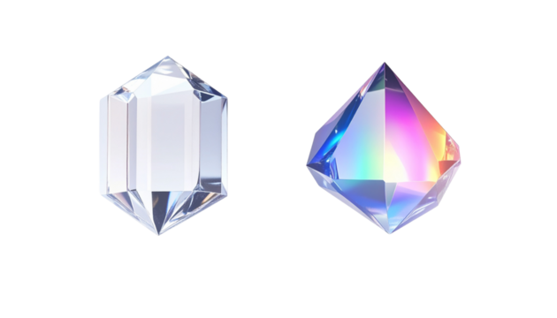  Futuristic Polygon Crystal Pair isolated on transparent background - Powered by Adobe