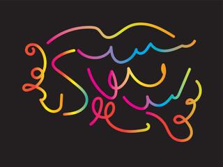 Colorful brain illustration with gradient lines on a black background, representing creativity, ideas, and mental processes in a vibrant and artistic manner