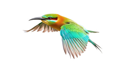 Fototapeta premium A bird in mid-flight its stunning plumage against a clean white background. perfect for nature photography or wildlife-themed projects