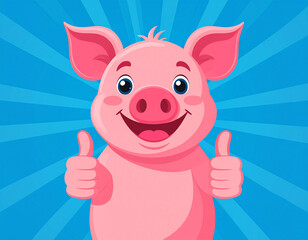 Cartoon pig giving thumbs up, illustration. AI