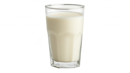 A clear glass filled with fresh milk. placed on a neutral background. the smooth texture and creamy color. ideal for culinary and beverage-related content
