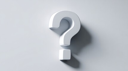 A white question mark symbol casting a shadow on a light gray background