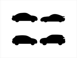 Four black car silhouettes in different angles on white background