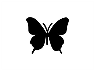 Simple black butterfly silhouette on white background