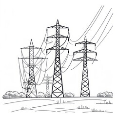 Industrial Power Plant and Electrical Tower Sketches