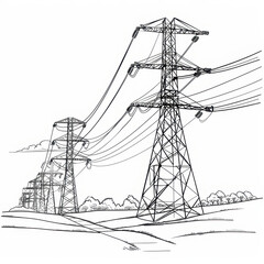 Industrial Power Plant and Electrical Tower Sketches