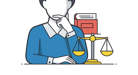 Illustration of a person contemplating legal matters and justice.